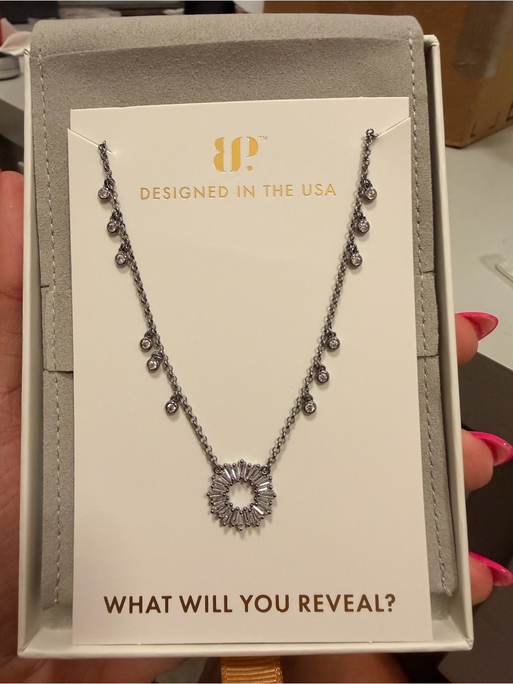 Bomb Party Lumina Hematite Sunburst Pendant Necklace - Silver- NWT!